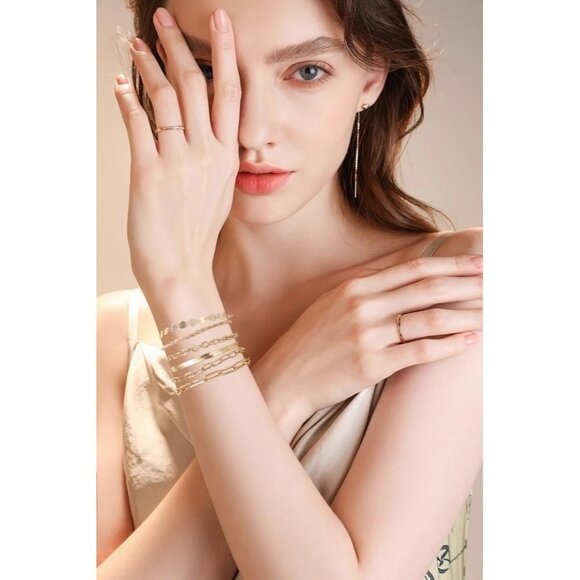 14K Gold Plated Bracelets for Women Dainty Stackable Chain Bracelet Set Gift - Picture 3 of 6